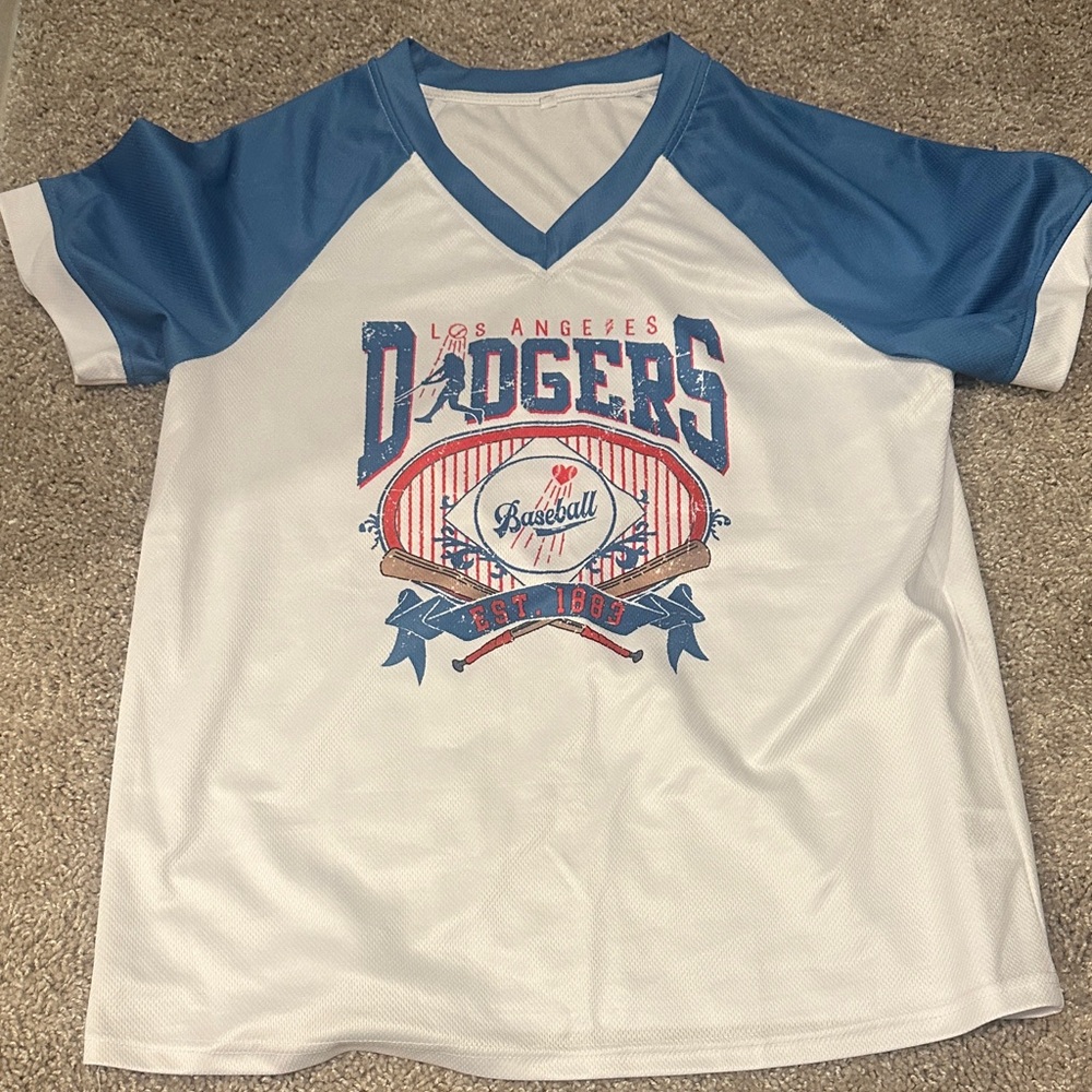 Women's Dodgers Baseball Raglan V-Neck Jersey Tee